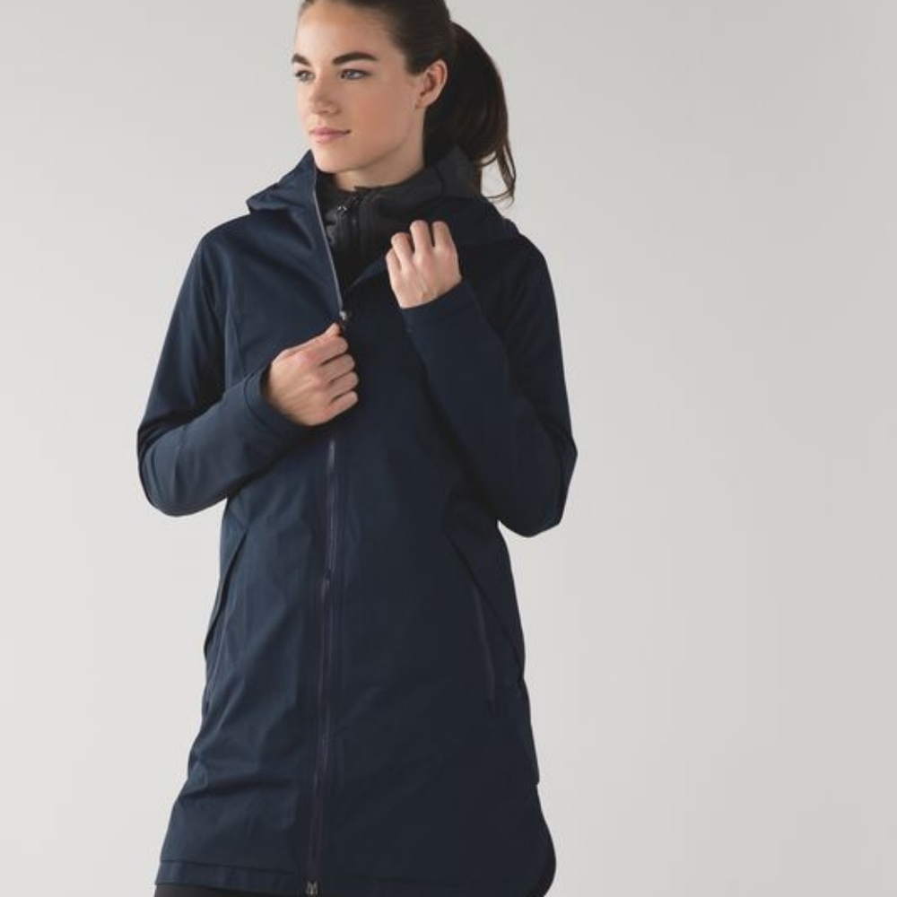 Women's Navy Long Hooded Rain Jacket